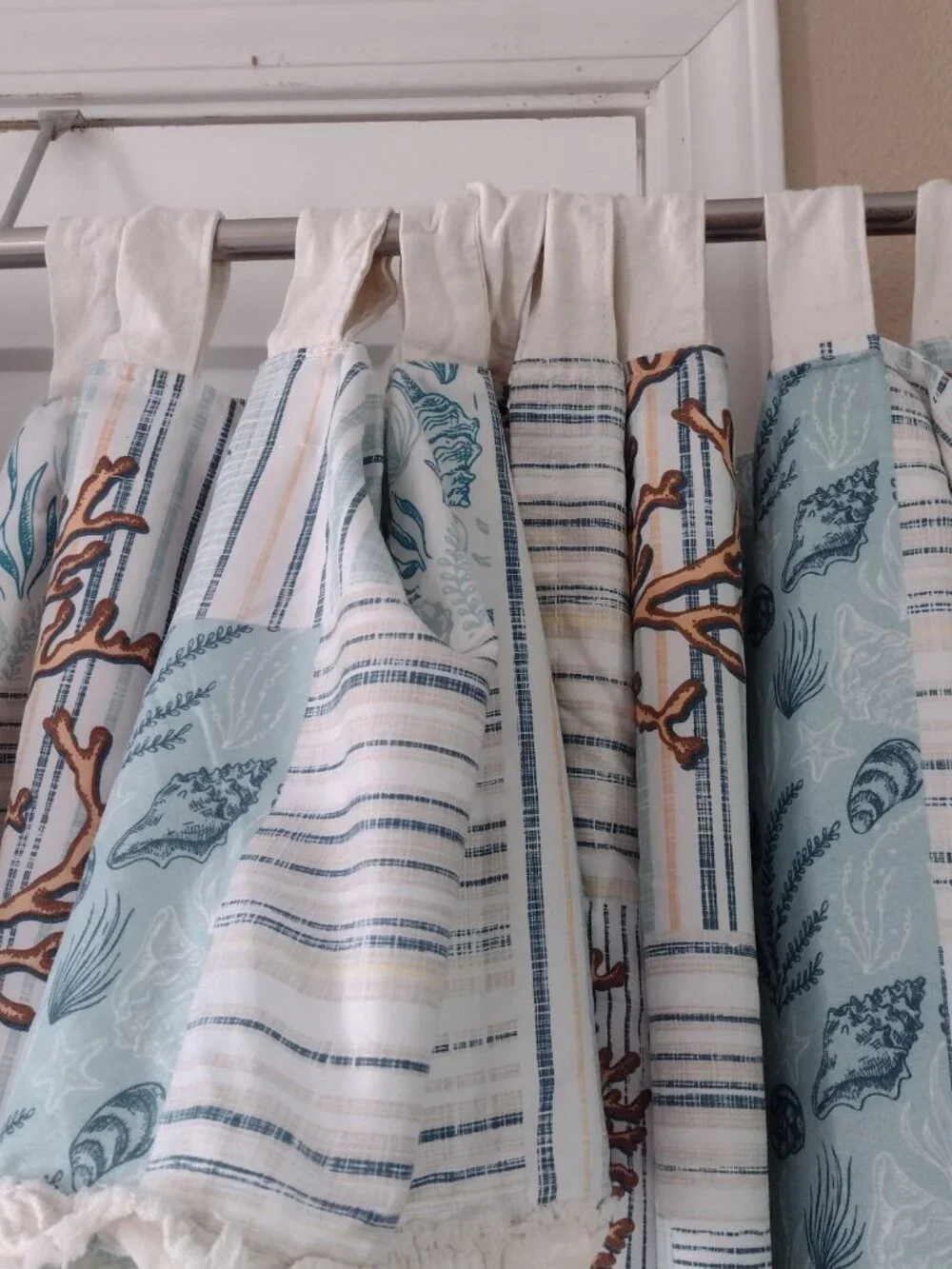 Coral Patches Valances, Tie Backs and Panels By Bella Coastal Decor